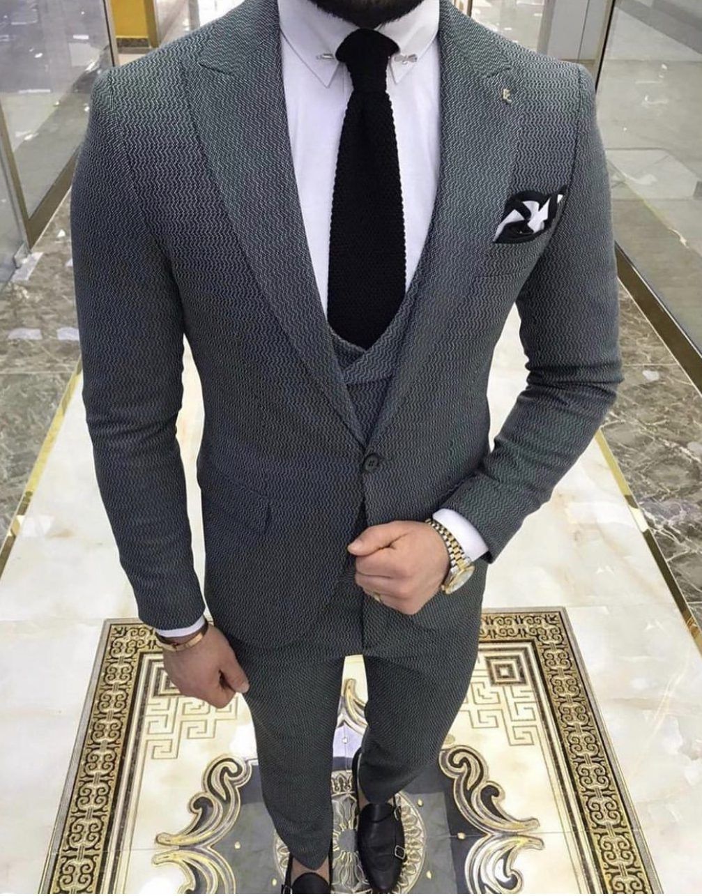 Dark Grey Textured Suit – Modern Prestige Edition gallery.thumbnail 1