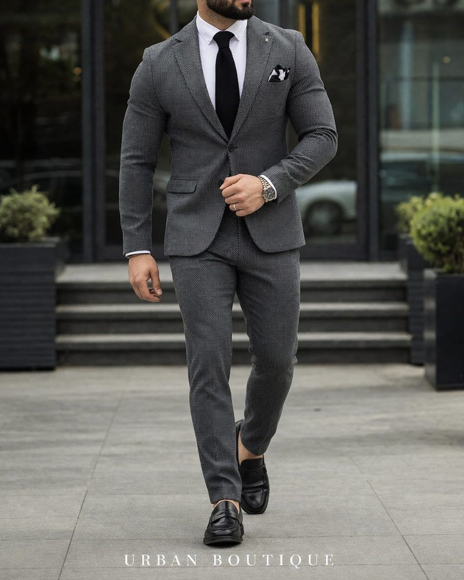 Dark Grey Textured Suit – Modern Prestige Edition gallery.thumbnail 2