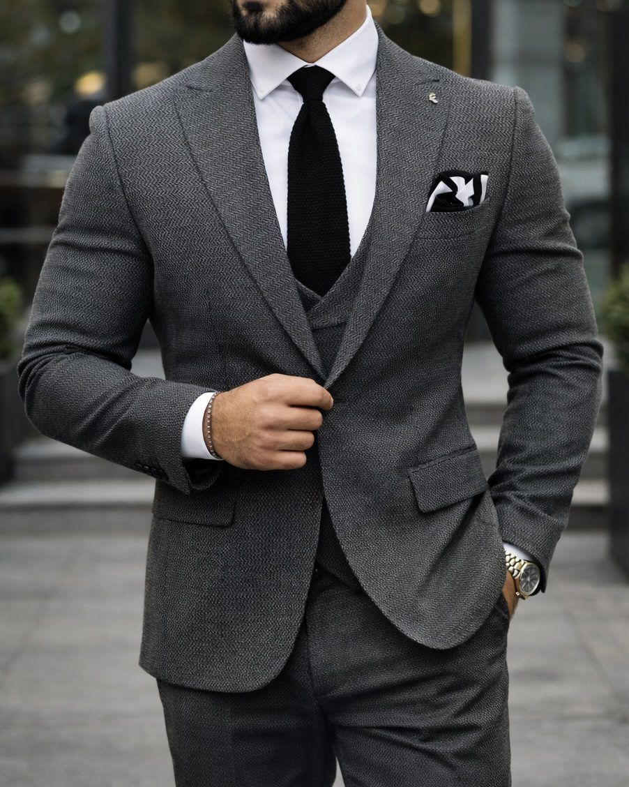 Dark Grey Textured Suit – Modern Prestige Edition gallery.thumbnail 3