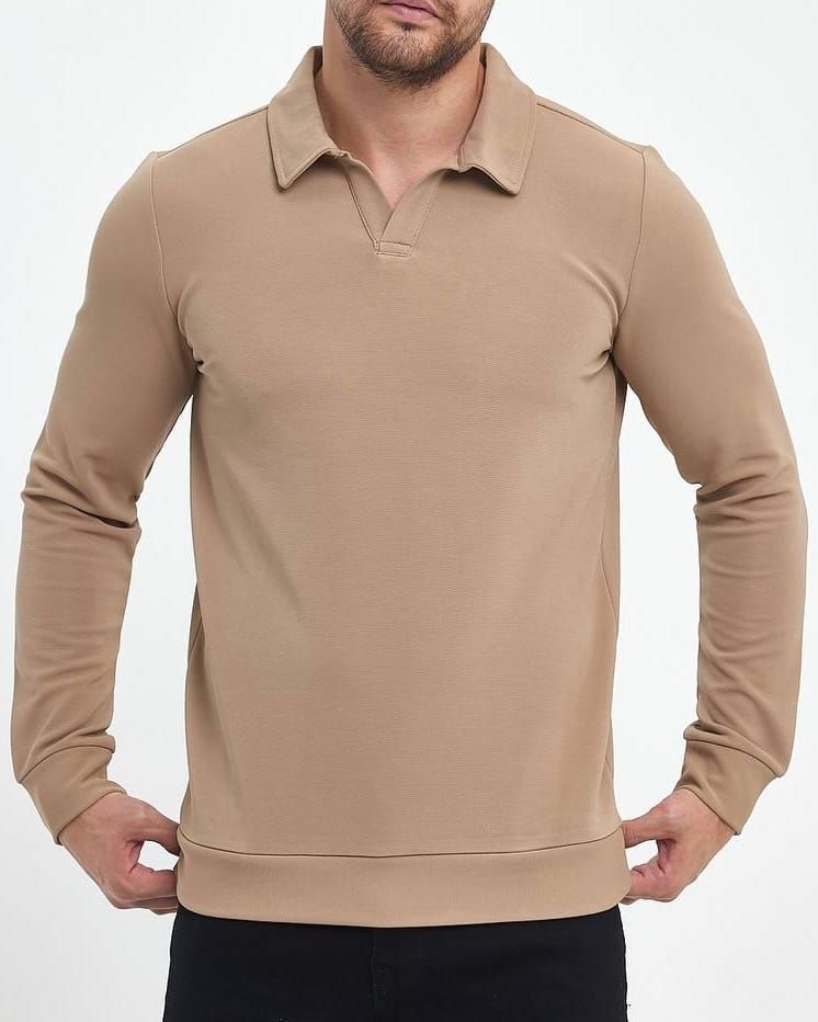 Collared Long Sleeve Sweatshirt – Beige gallery.thumbnail 1