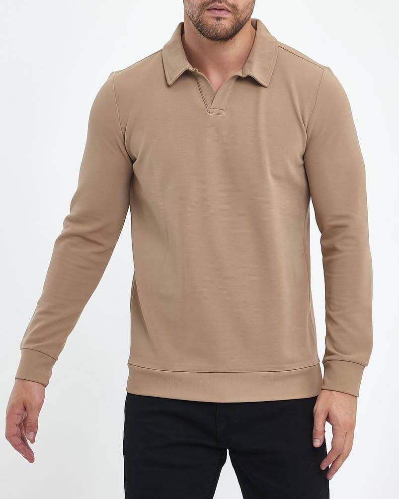 Collared Long Sleeve Sweatshirt – Beige gallery.thumbnail 2