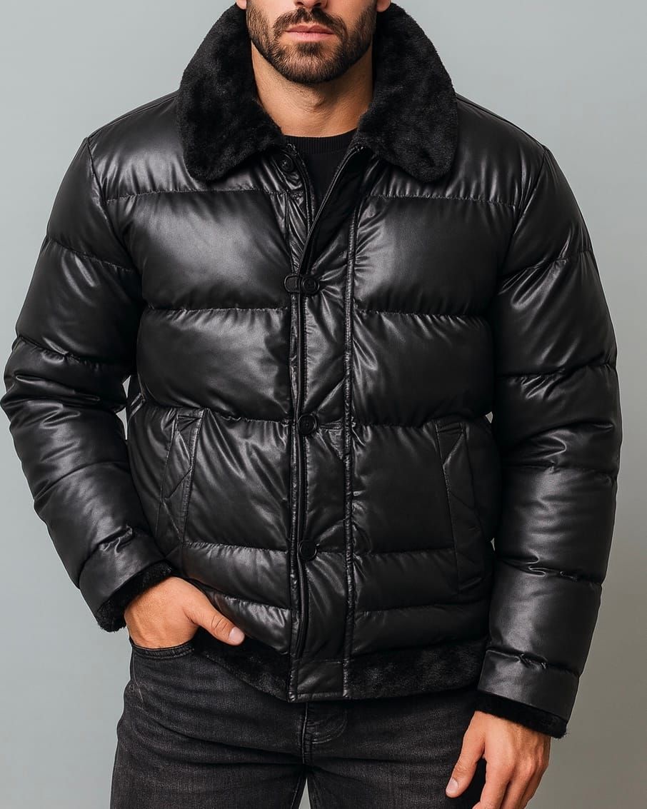 Faux Leather Padded Jacket with Buttons gallery.thumbnail 1