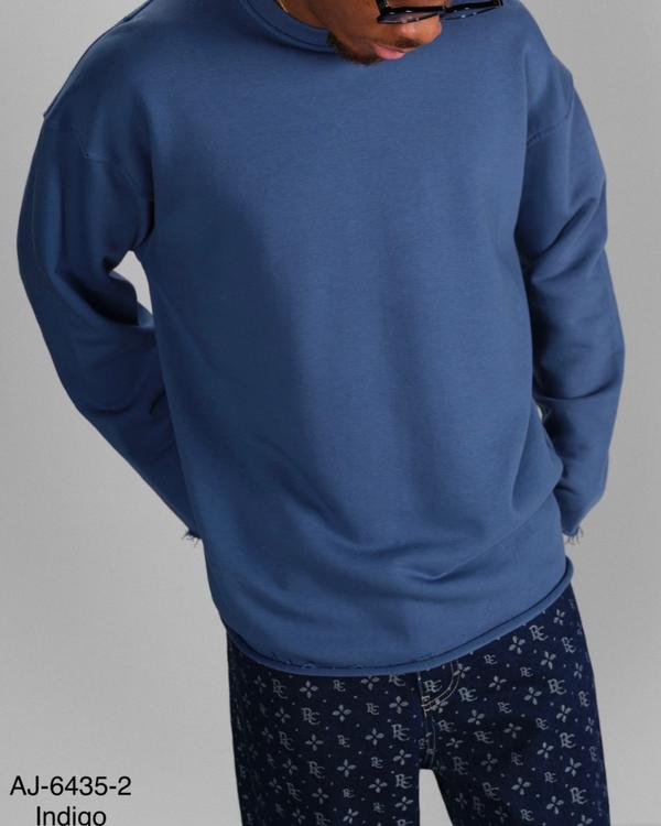 Indigo Raw Edge Crewneck Sweatshirt