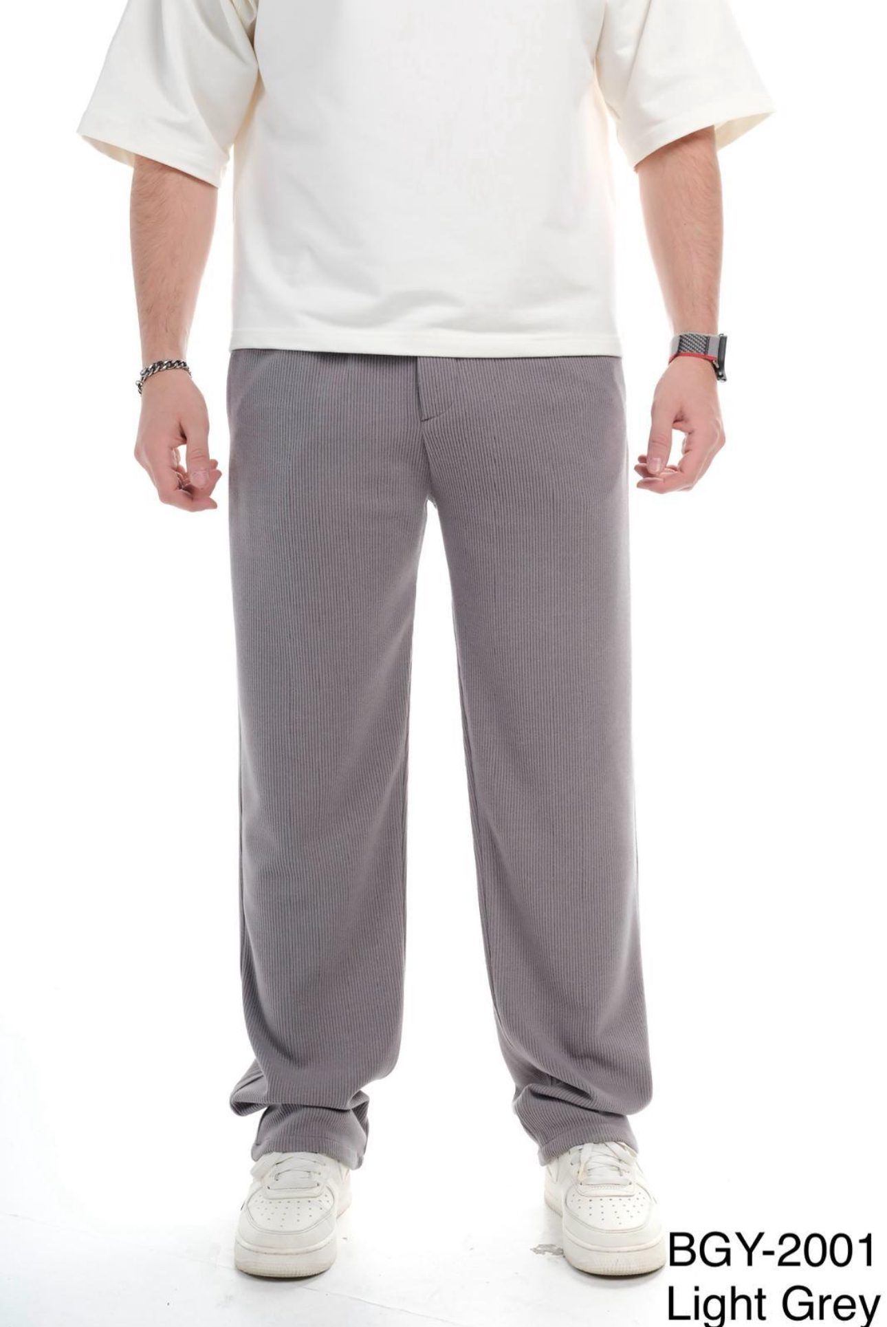 RIBBED STRAIGHT-FIT TROUSERS – GREY gallery.thumbnail 2