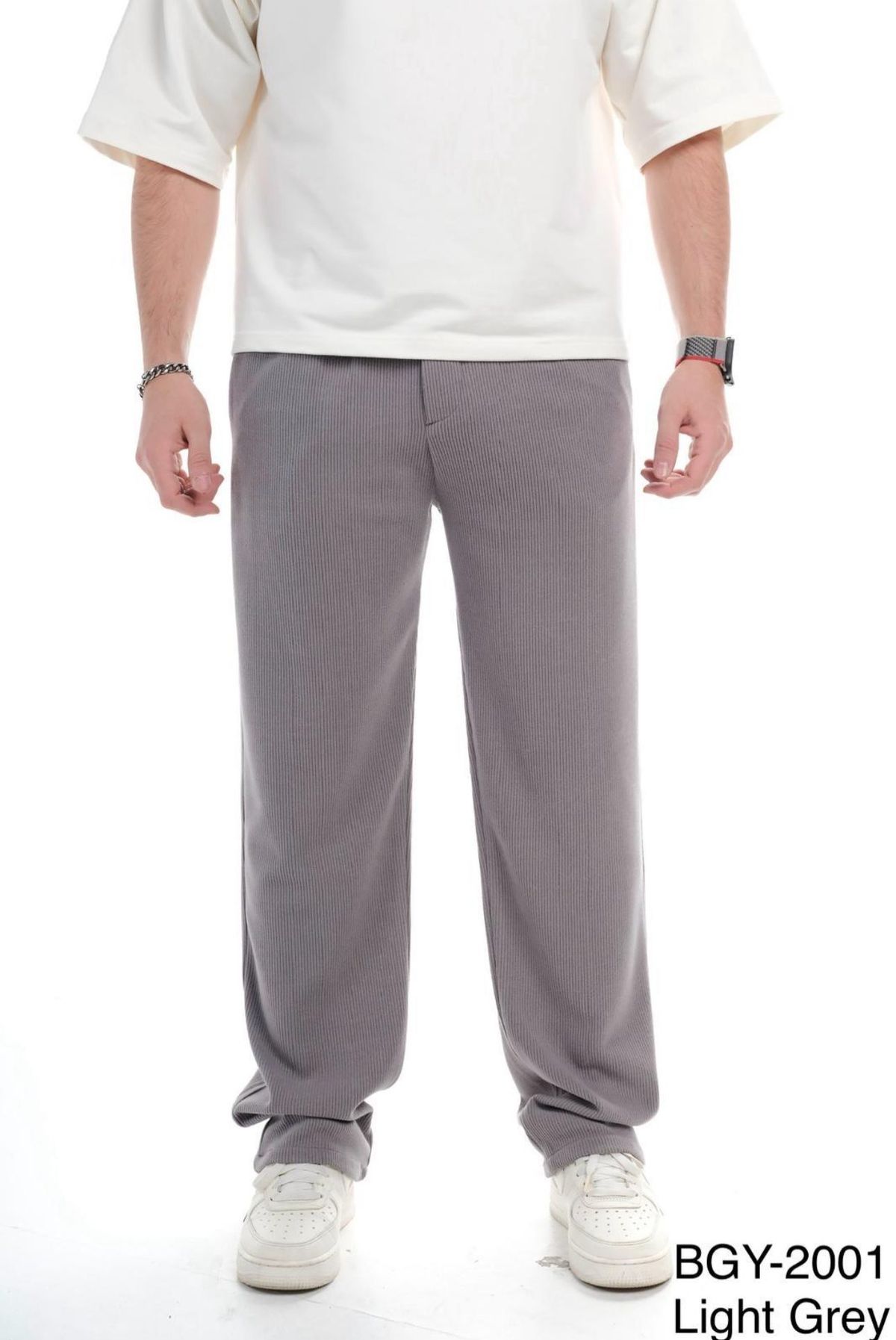 RIBBED STRAIGHT-FIT TROUSERS – GREY 2