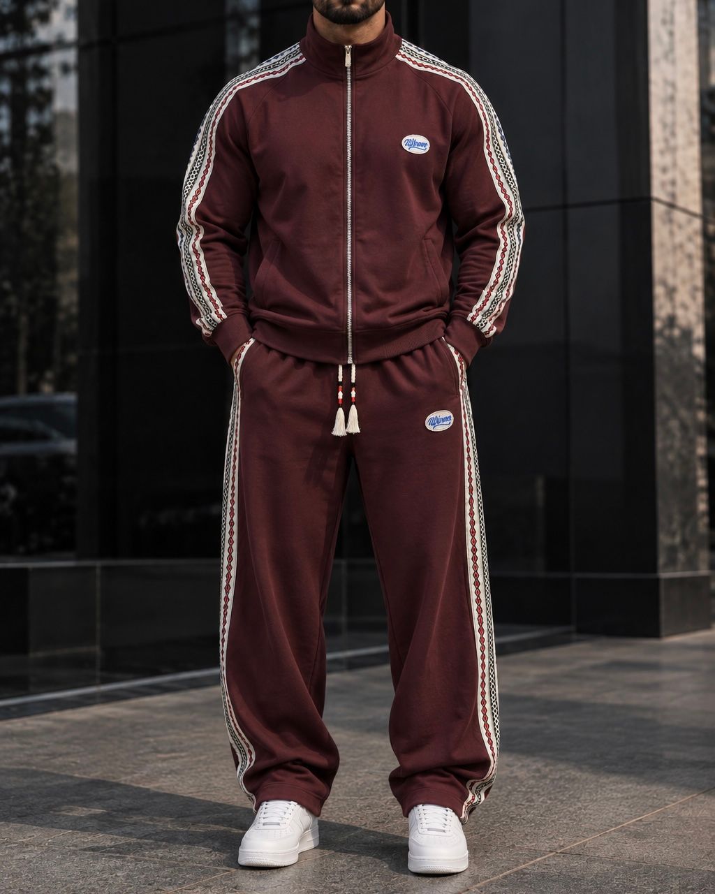 Burgundy Contrast Tape Tracksuit Set gallery.thumbnail 2