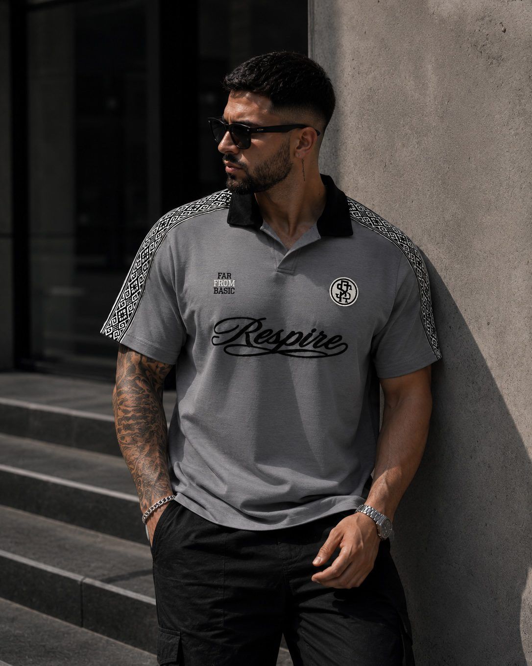 Contrast Stripe Polo Shirt – Grey 1