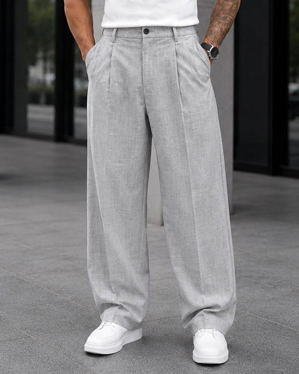 Double Pleat Wide Leg Trousers – Light Grey