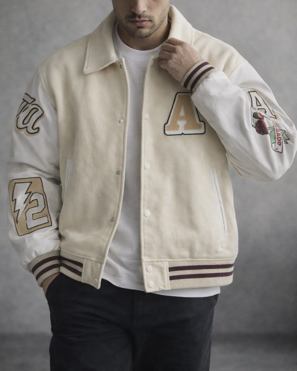 Modern Varsity Wool Jacket – Cream Edition gallery.thumbnail 1