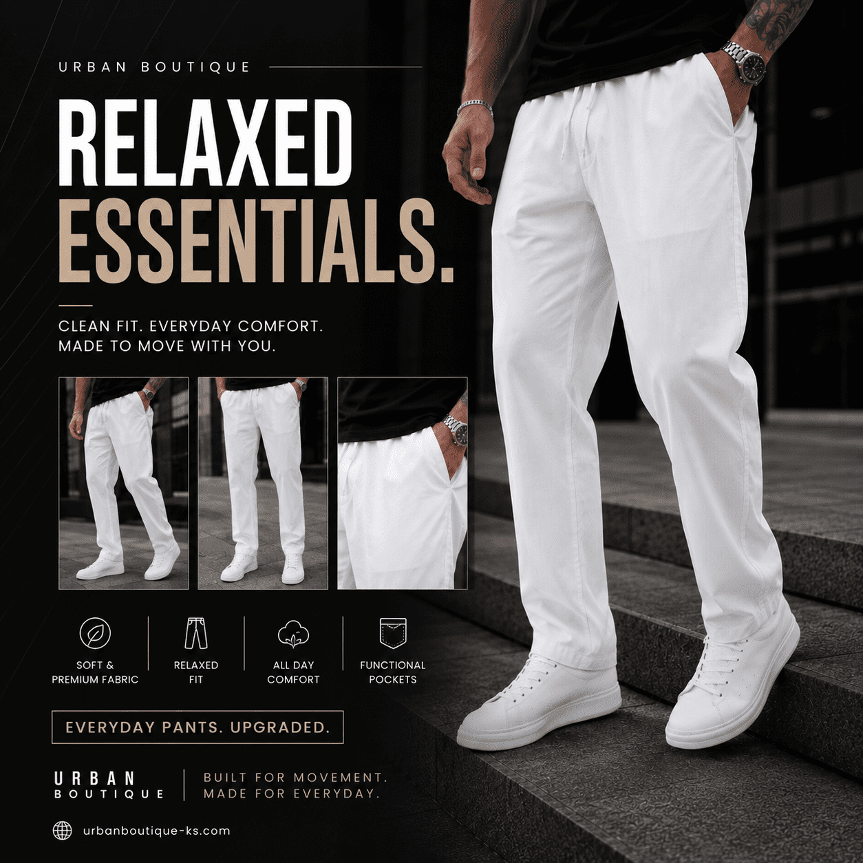 Relaxed Fit Pants – White gallery.thumbnail 5