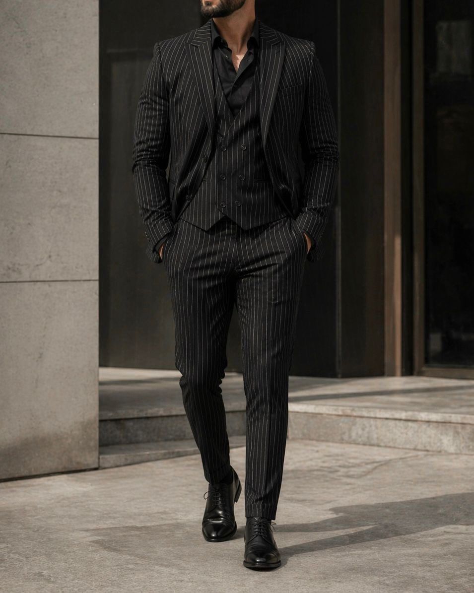 Black Pinstripe 3-Piece Suit – Signature Edition gallery.thumbnail 2