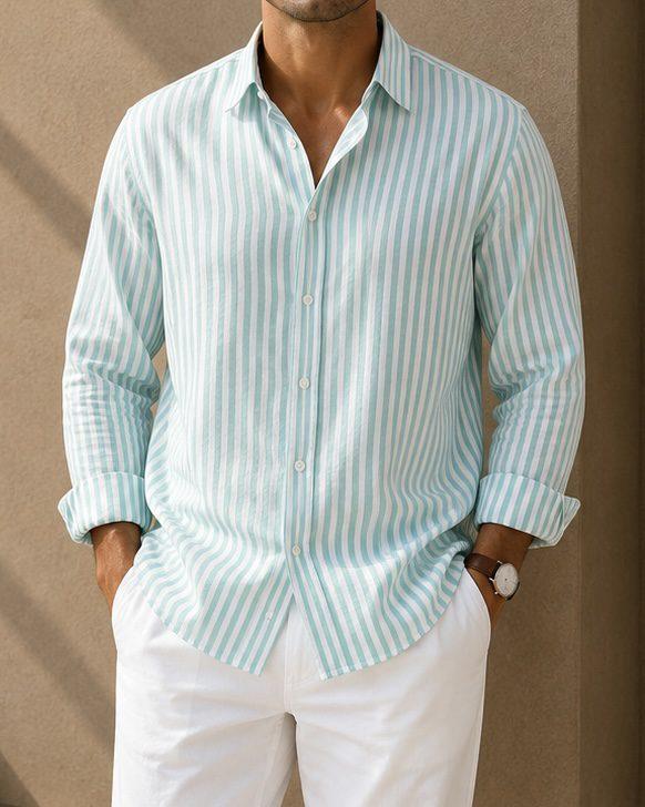 Mint Striped Linen Shirt