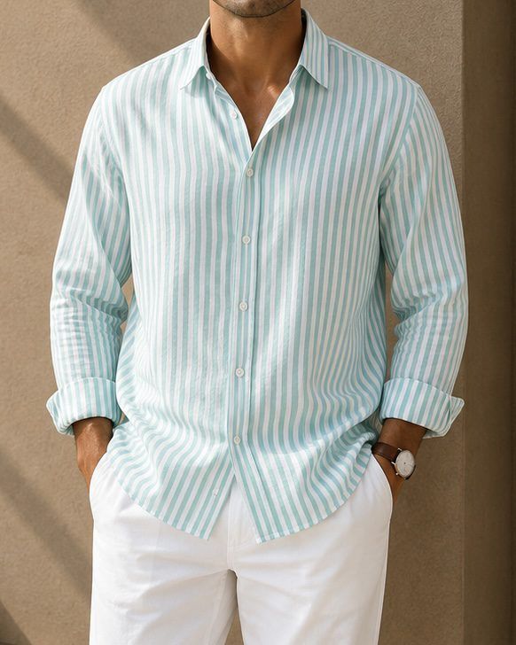 Mint Striped Linen Shirt 1