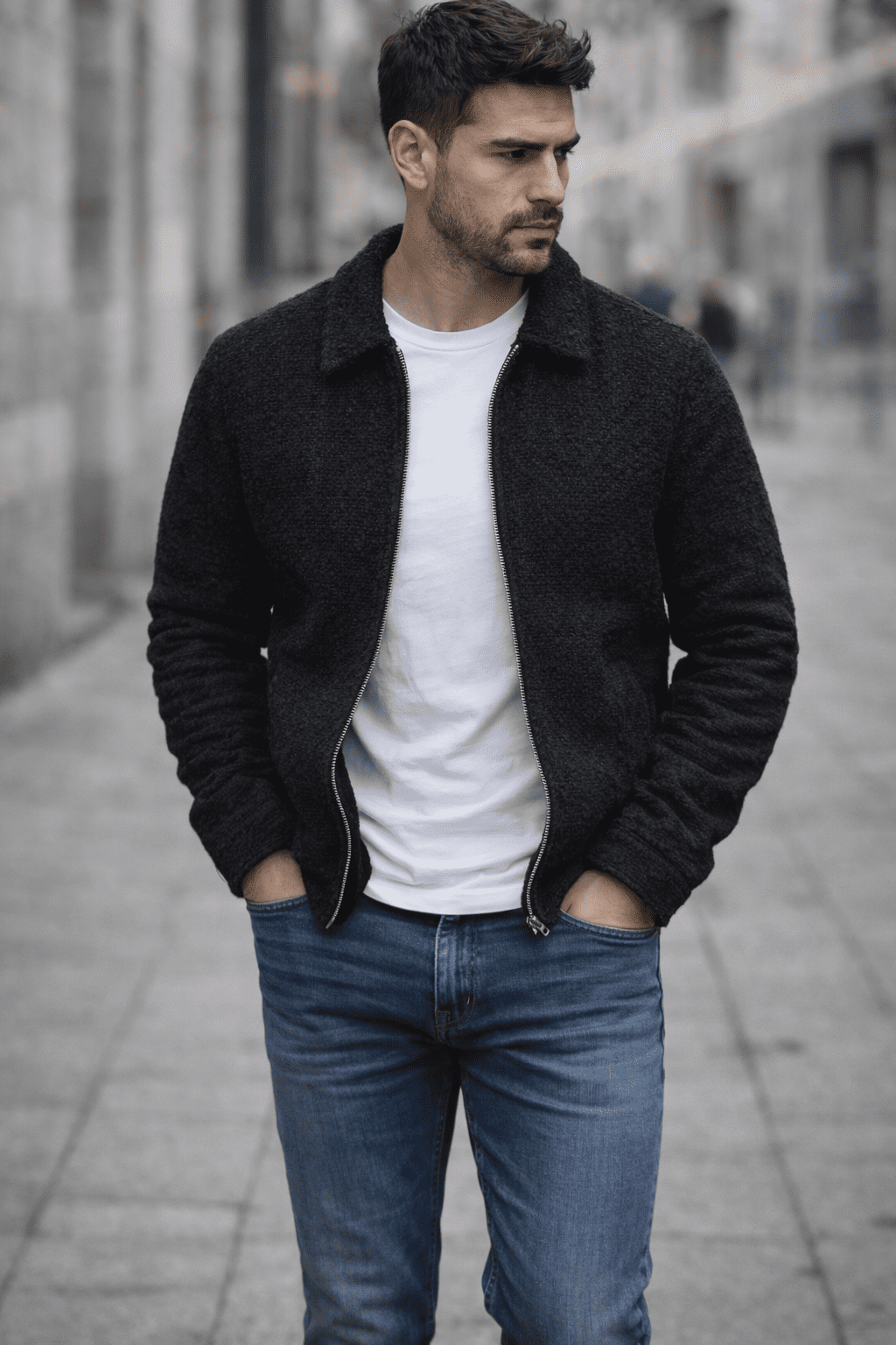 Urban Texture Zip Jacket – Black gallery.thumbnail 2