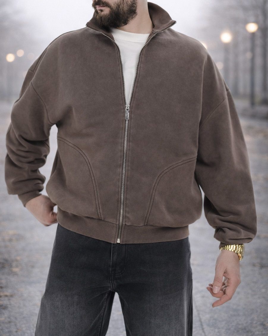 SOFT CORE FULL ZIP SWEAT JACKET – MOCHA BROWN 1