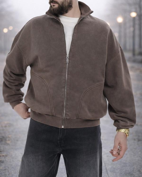 SOFT CORE FULL ZIP SWEAT JACKET – MOCHA BROWN