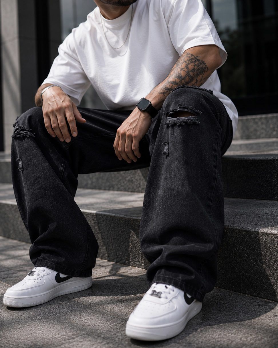 Black Distressed Baggy Jeans gallery.thumbnail 3