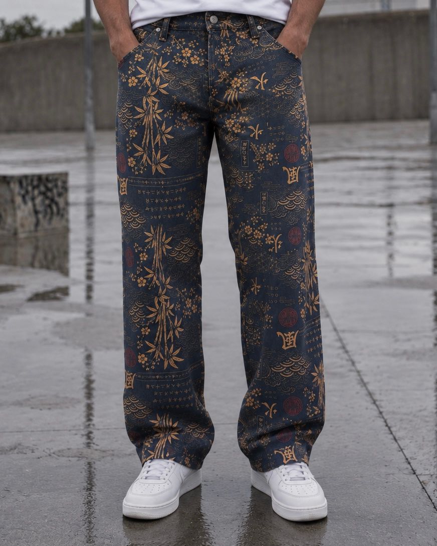 Navy Blue Oriental Print Matching Set 3