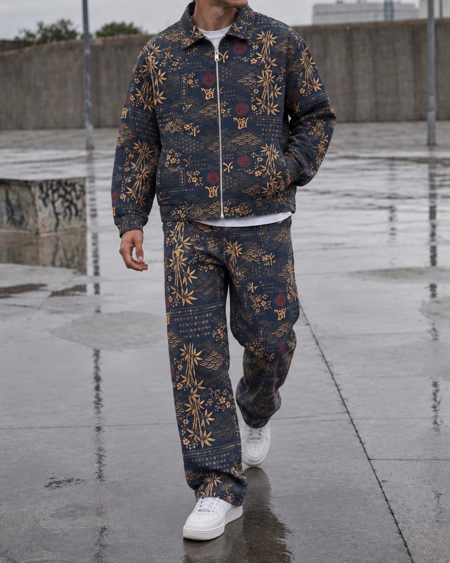 Navy Blue Oriental Print Matching Set gallery.thumbnail 1