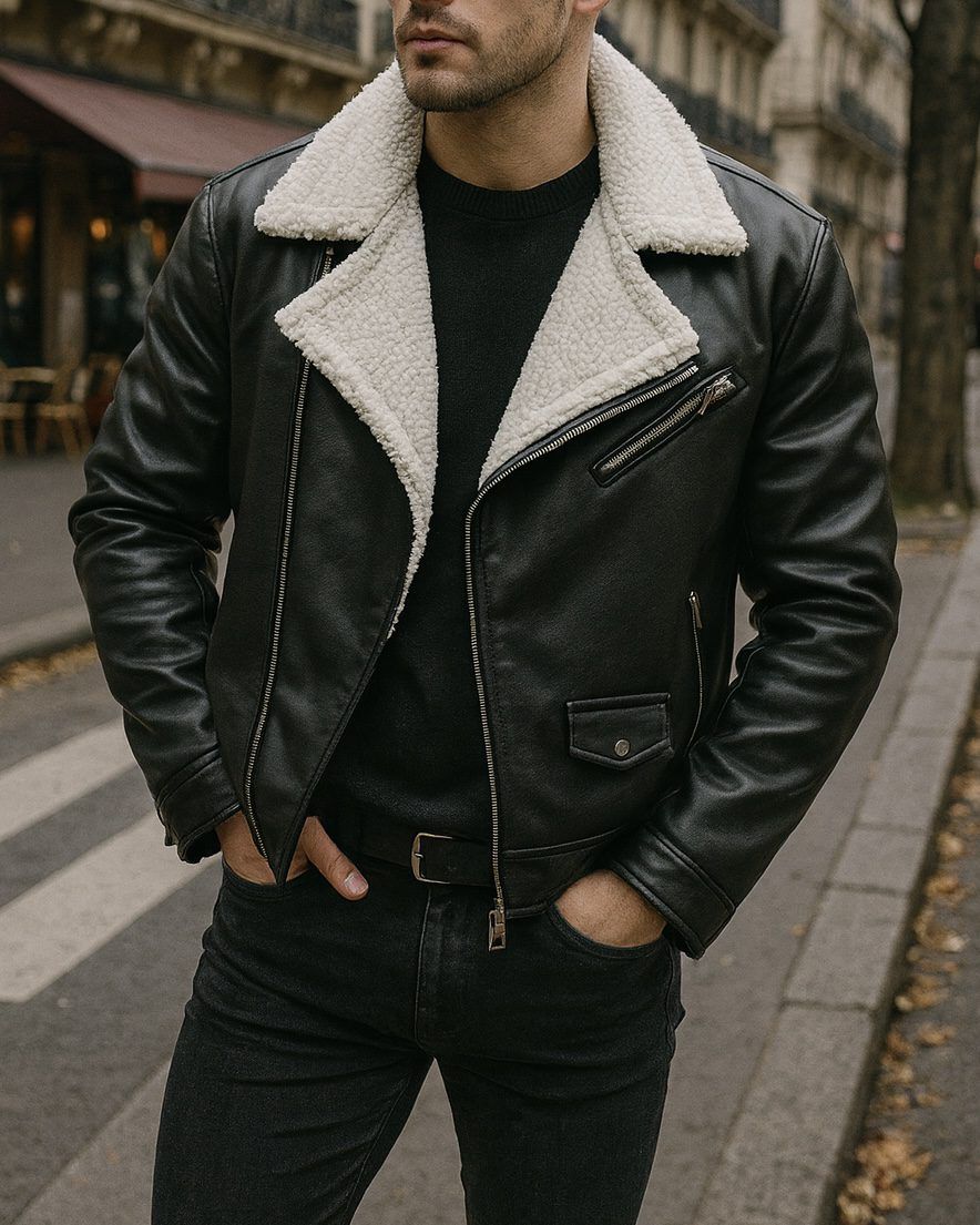 SHEARLING LEATHER JACKET – BLACK gallery.thumbnail 1