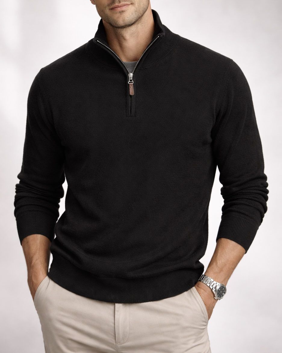 Essential Half-Zip Knit Sweater – Black gallery.thumbnail 1