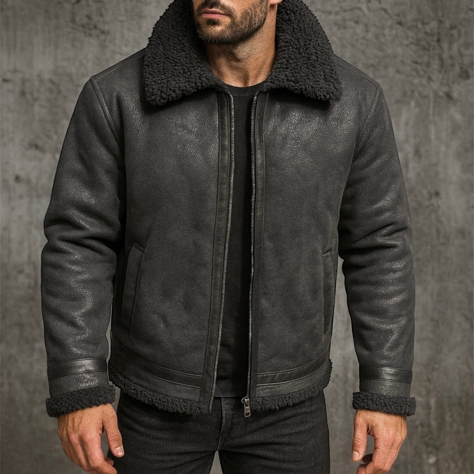 Black Shearling Jacket gallery.thumbnail 1