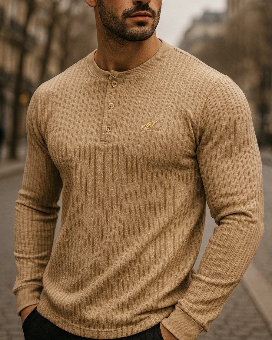 HENLEY RIBBED LONG SLEEVE – BEIGE gallery.thumbnail 1