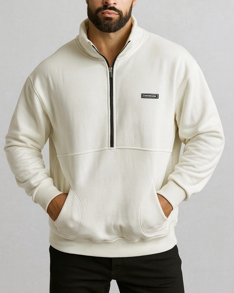 HALF-ZIP SWEATSHIRT –  WHITE gallery.thumbnail 1