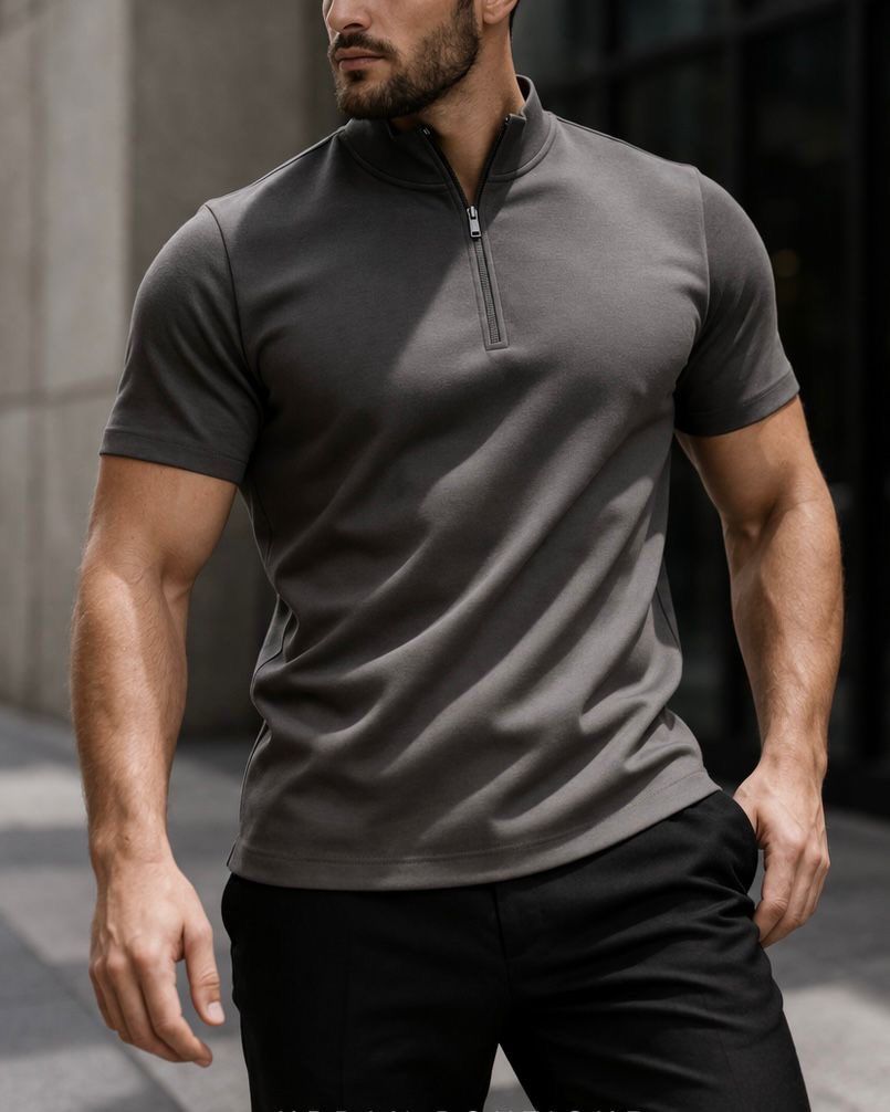 Essential Zip Collar Polo –  Grey gallery.thumbnail 1