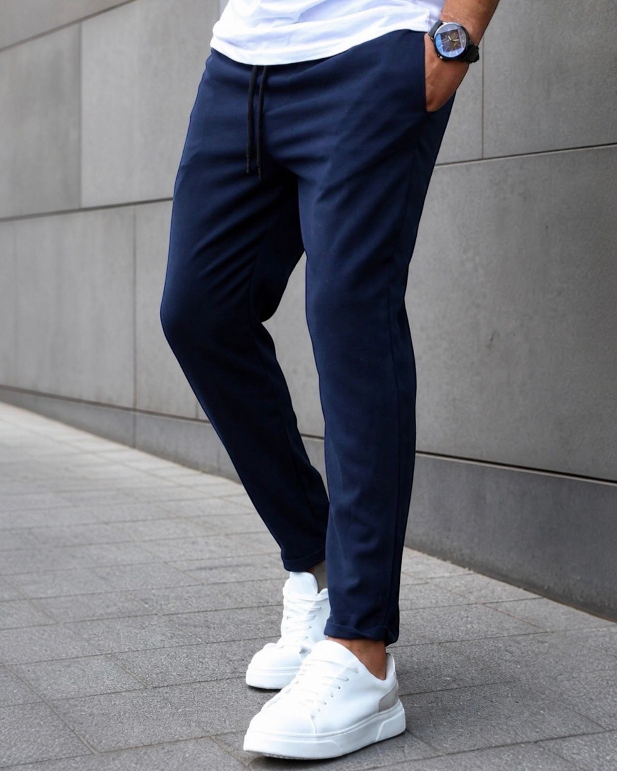 Essential Drawstring Trousers – Navy Blue gallery.thumbnail 1