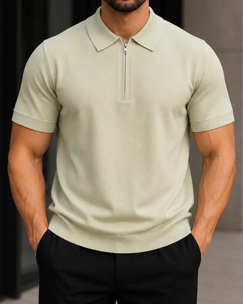 Sage Green Zip Polo Knit gallery.thumbnail 1