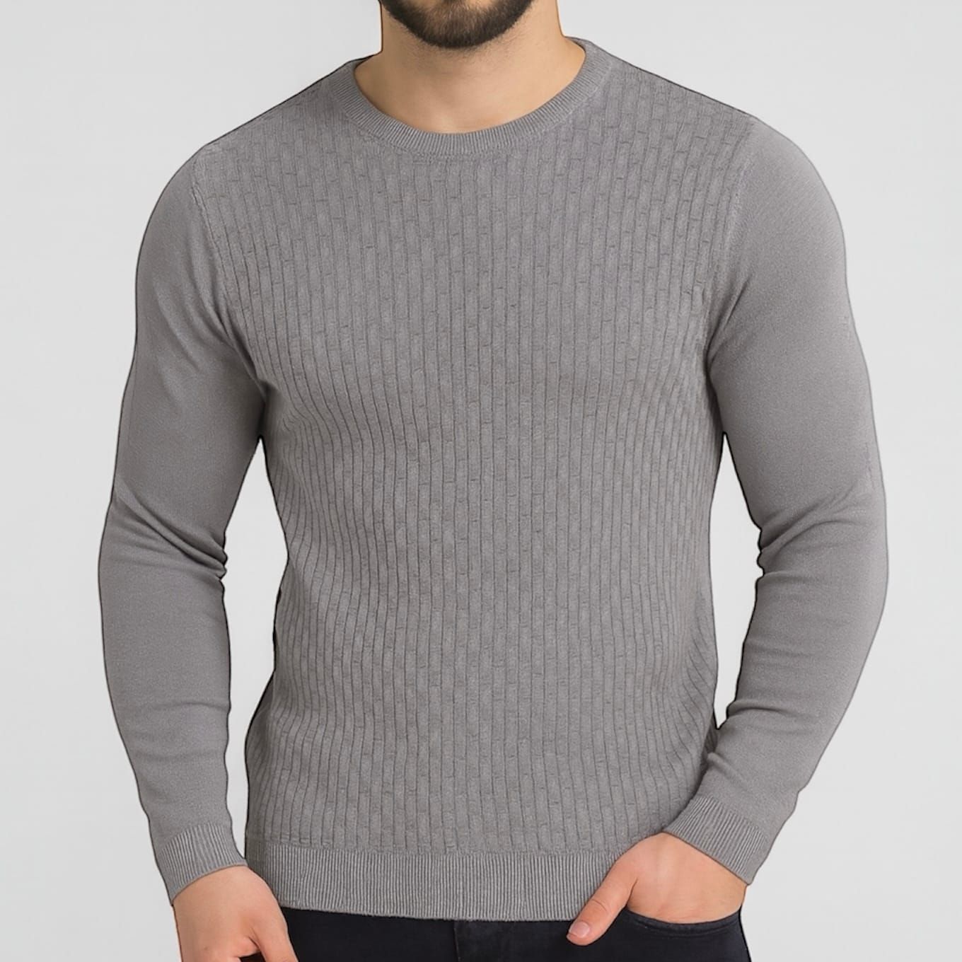 Grey Textured Knit Sweater gallery.thumbnail 1