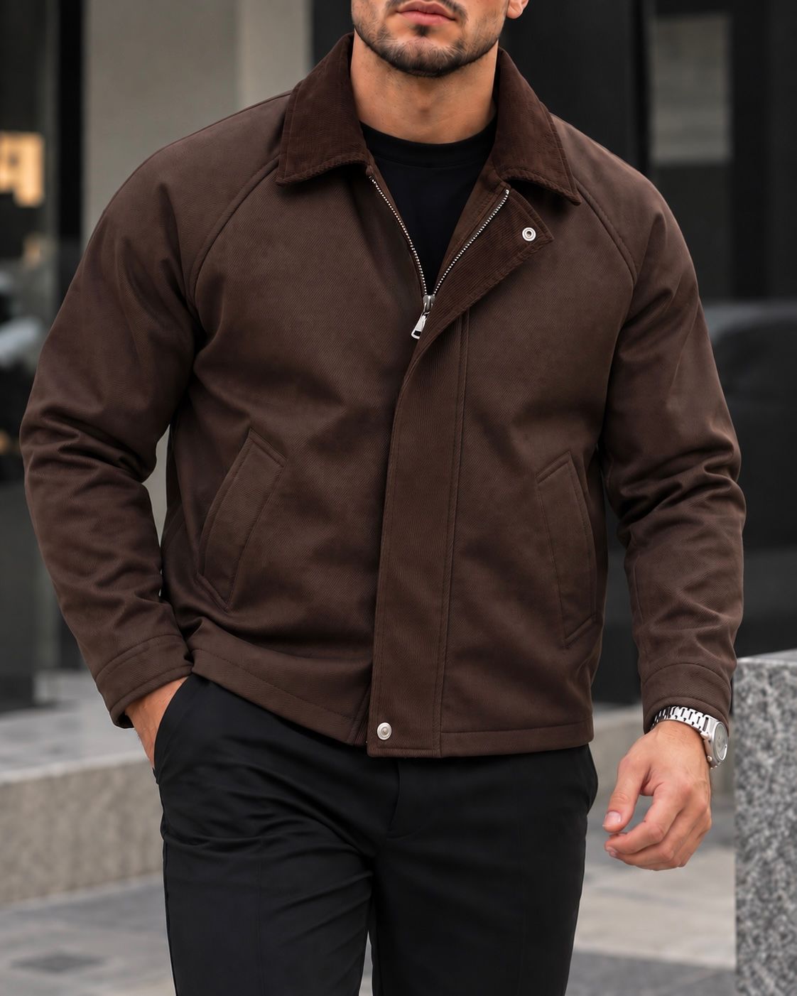 Brown Corduroy Collar Jacket 1