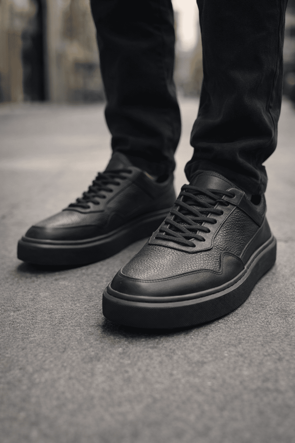 Leather Platform Sneakers – Black