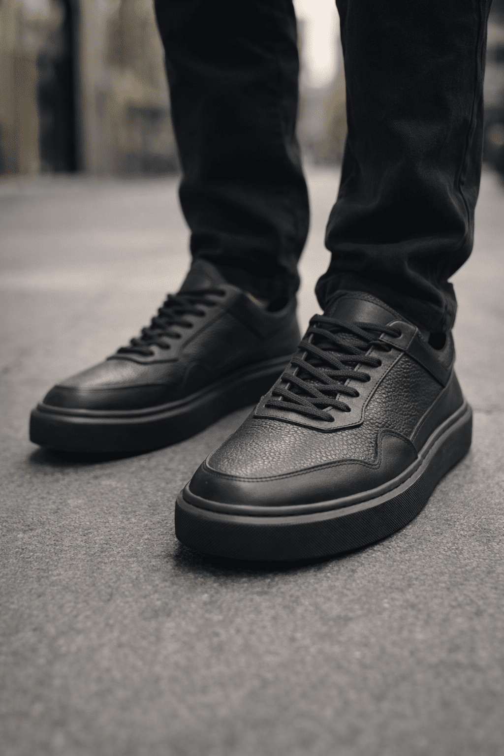 Leather Platform Sneakers – Black 1