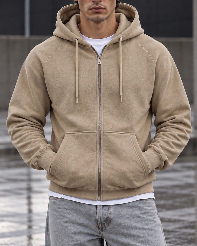 Beige Essential Raglan Zip Hoodie gallery.thumbnail 2