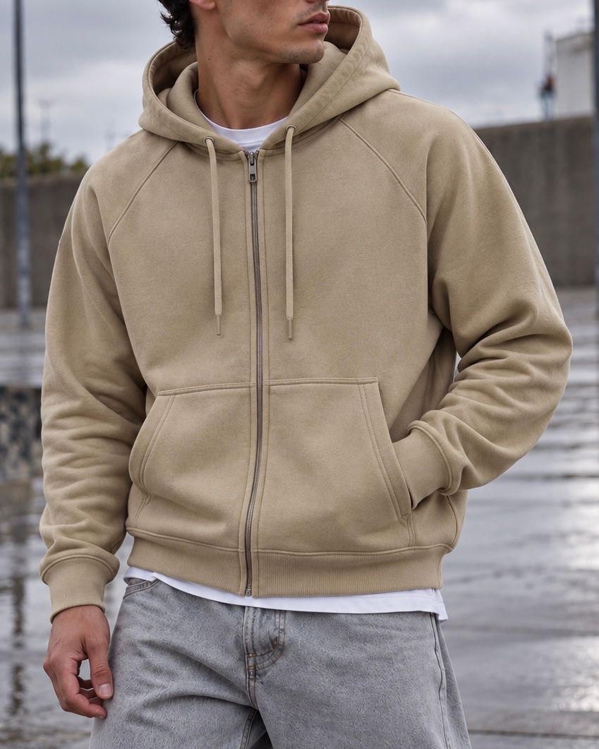 Beige Essential Raglan Zip Hoodie gallery.thumbnail 1