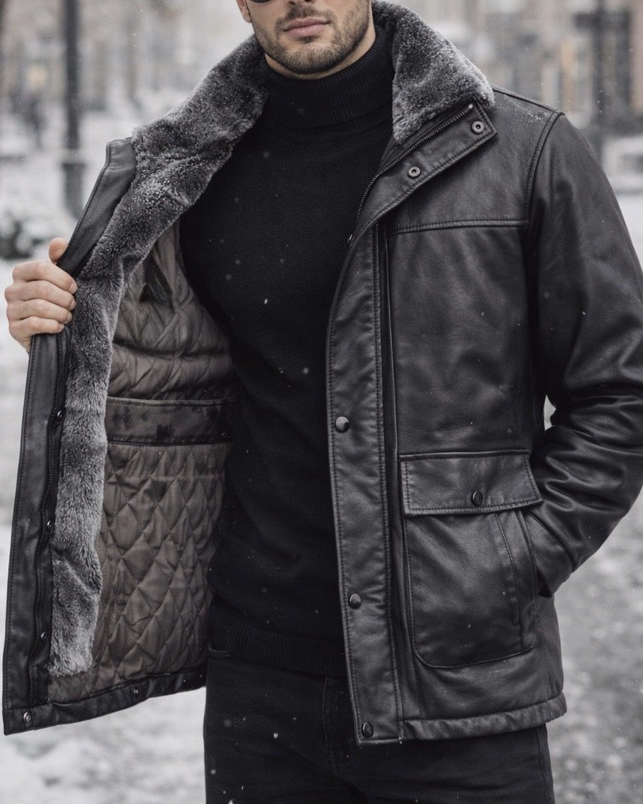 Luxury Fur-Lined Leather Jacket – Dark Espresso Brown gallery.thumbnail 1