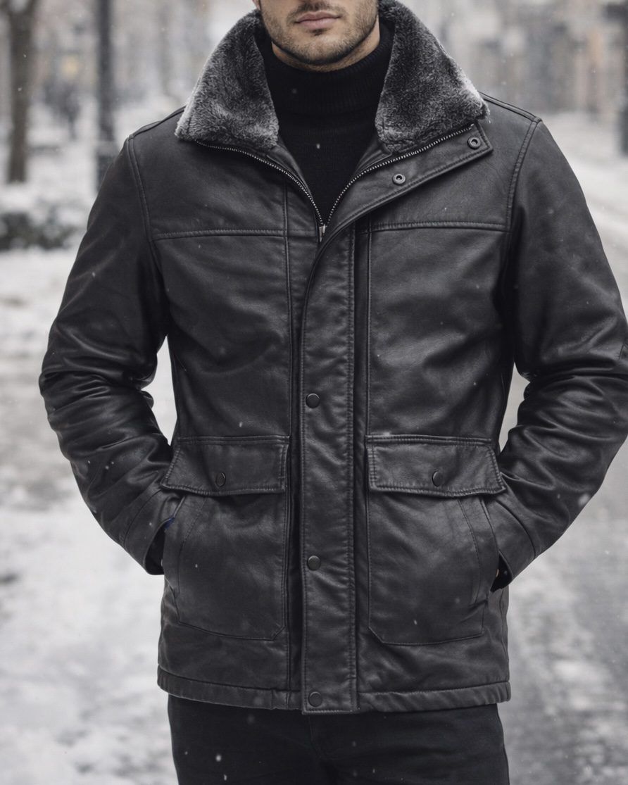 Luxury Fur-Lined Leather Jacket – Dark Espresso Brown gallery.thumbnail 2