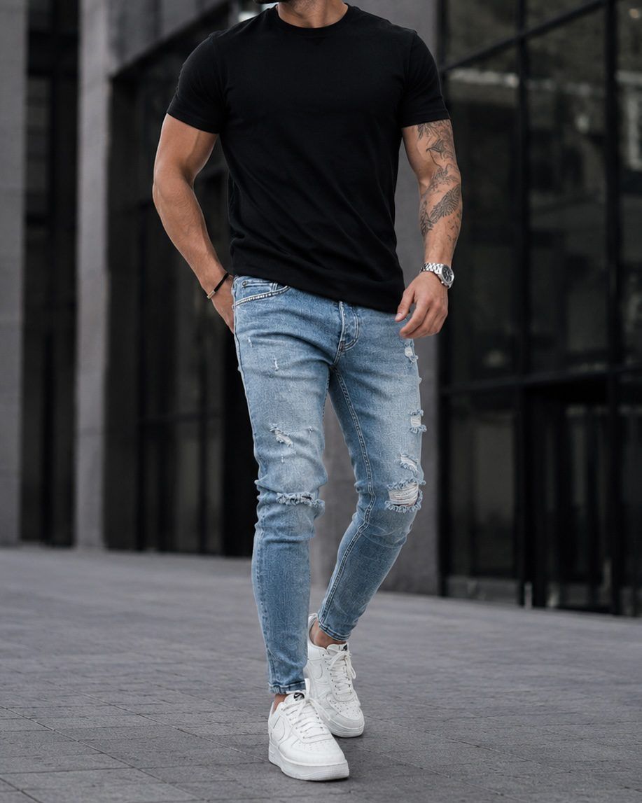 Light Blue Distressed Skinny Jeans gallery.thumbnail 3