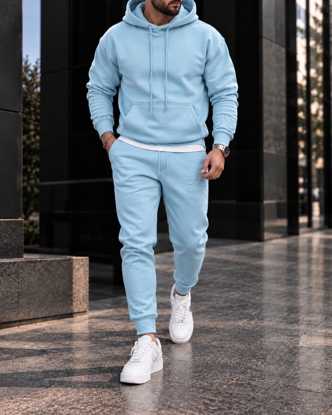 Powder Blue Premium Hoodie Tracksuit Set 1