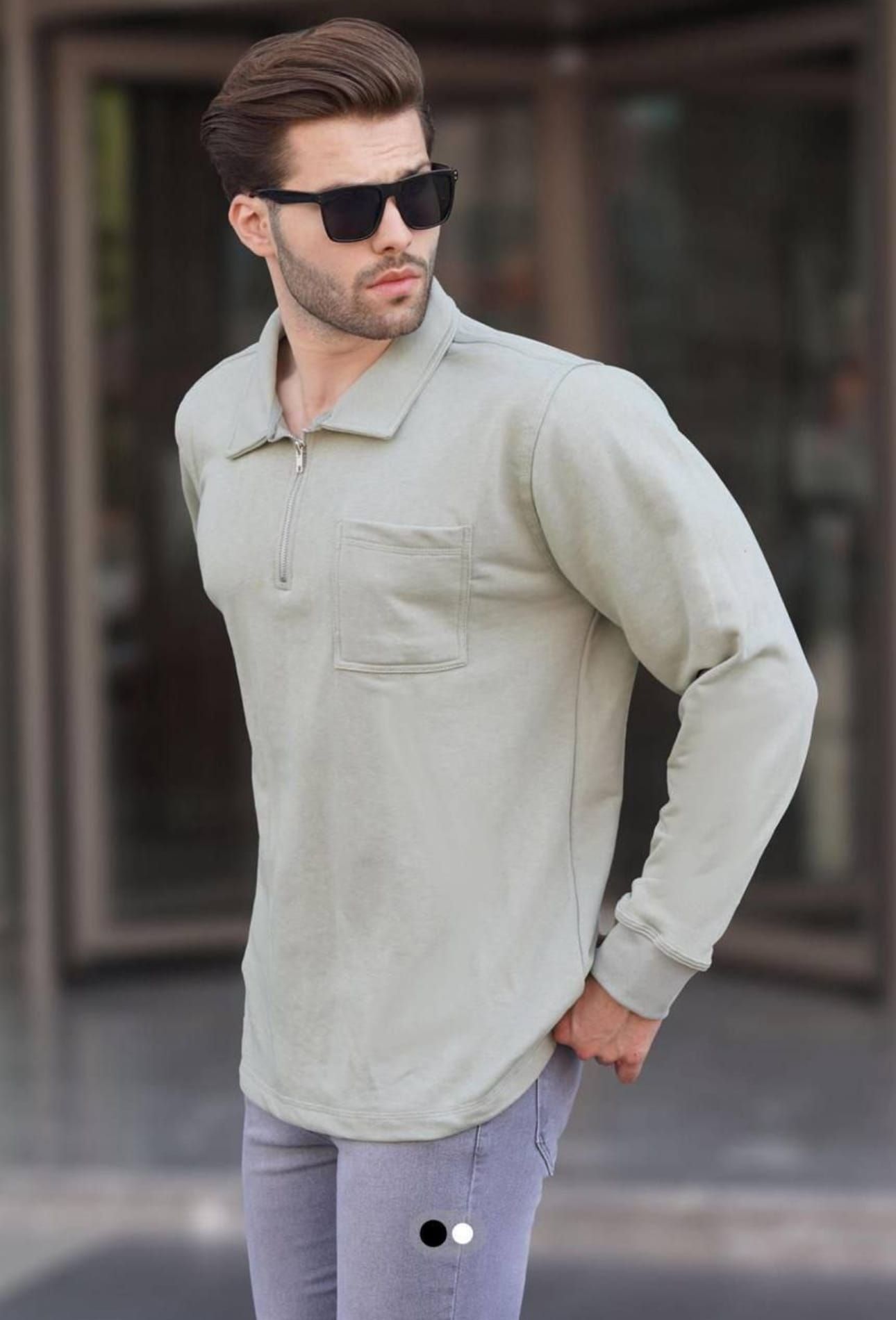 Light Sage Green Half-Zip Sweater gallery.thumbnail 1