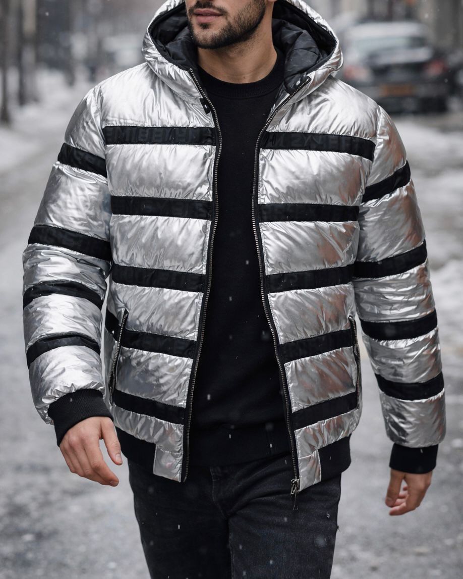 Premium Silver Metallic Winter Jacket gallery.thumbnail 1