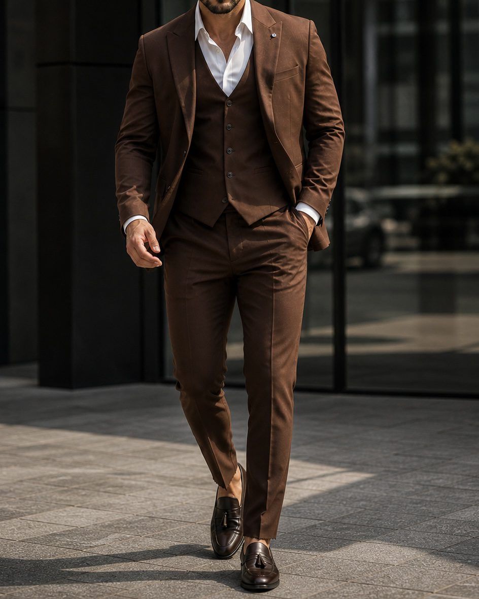 Slim Fit 3-Piece Suit – Brown gallery.thumbnail 1