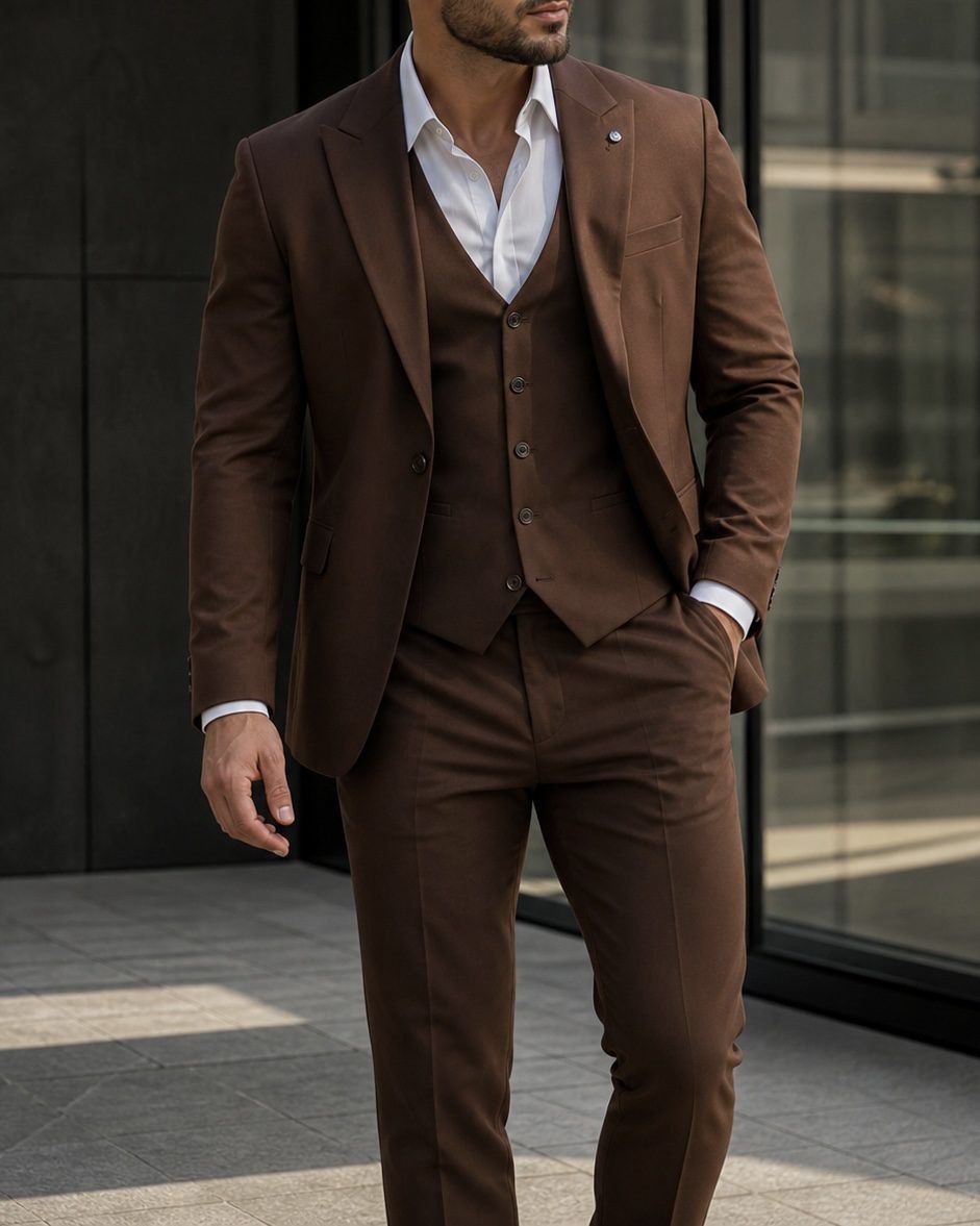 Slim Fit 3-Piece Suit – Brown gallery.thumbnail 2