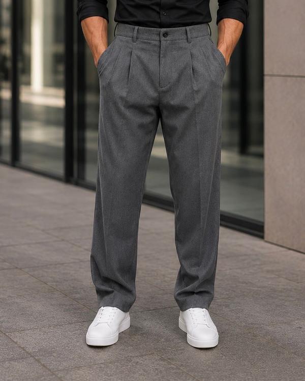 Double Pleat Wide Leg Trousers – Dark Grey