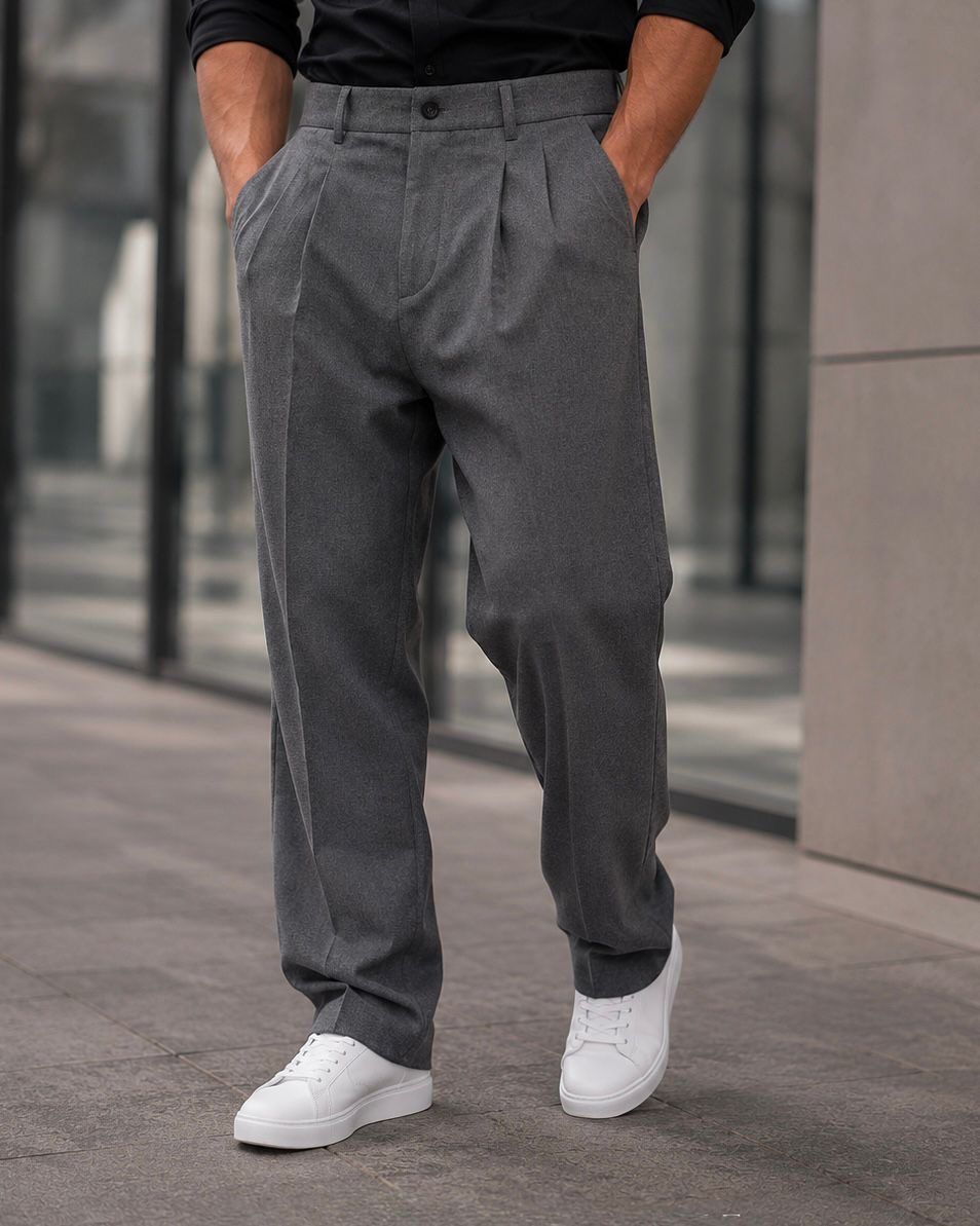Double Pleat Wide Leg Trousers – Dark Grey gallery.thumbnail 2