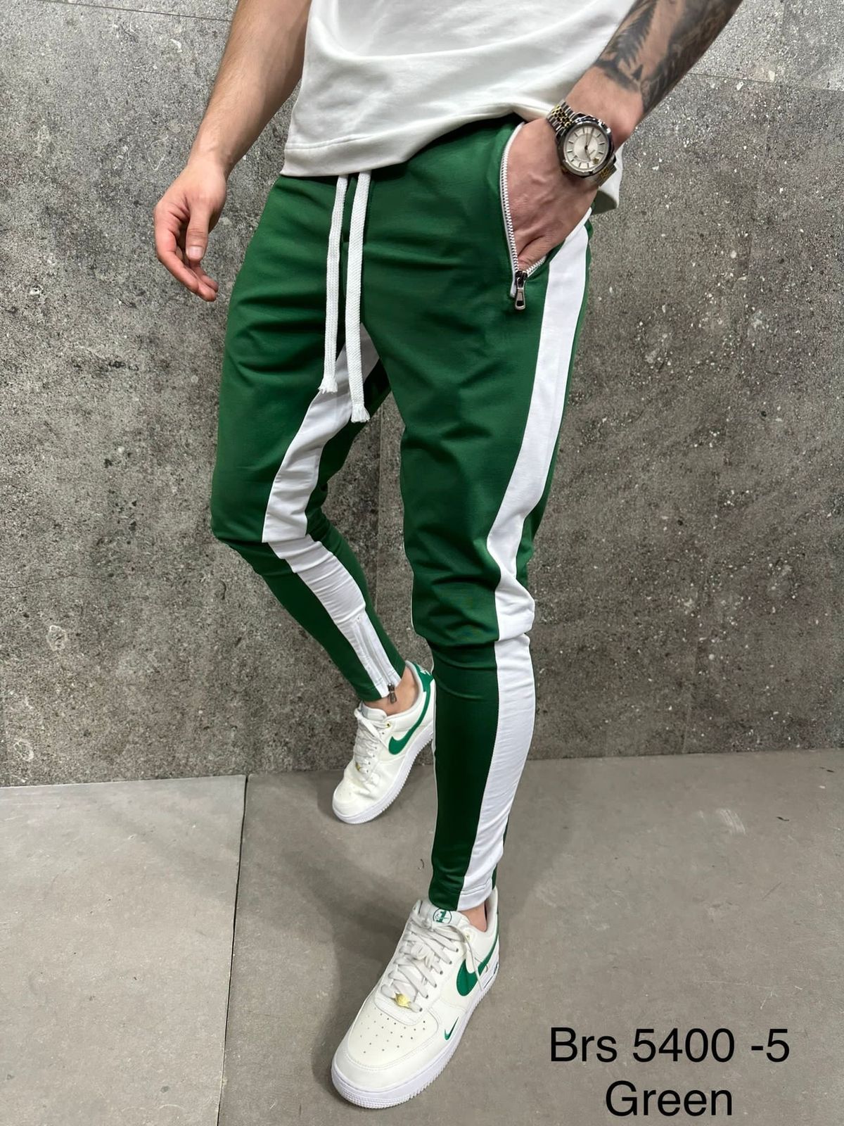 Green Side Panel Zip Joggers 2