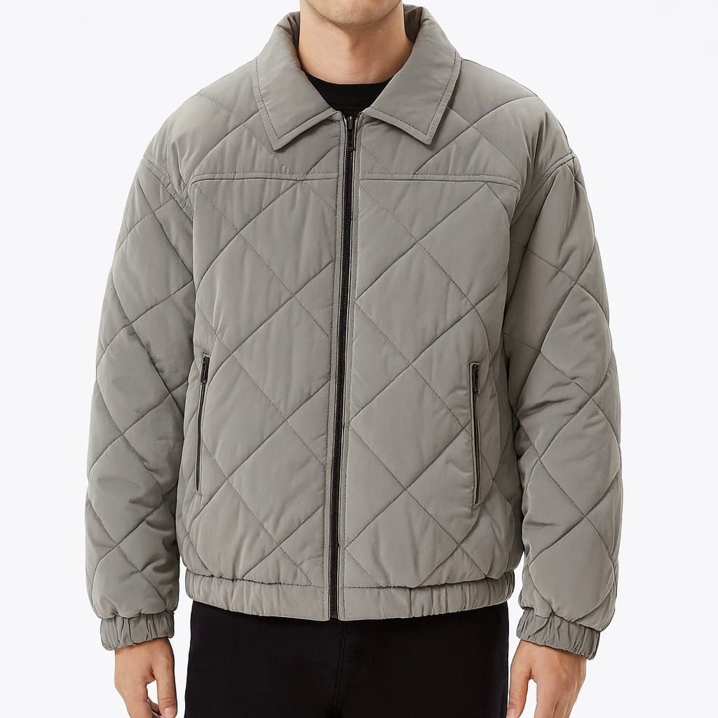 Grey Quilted Puffer Jacket gallery.thumbnail 1