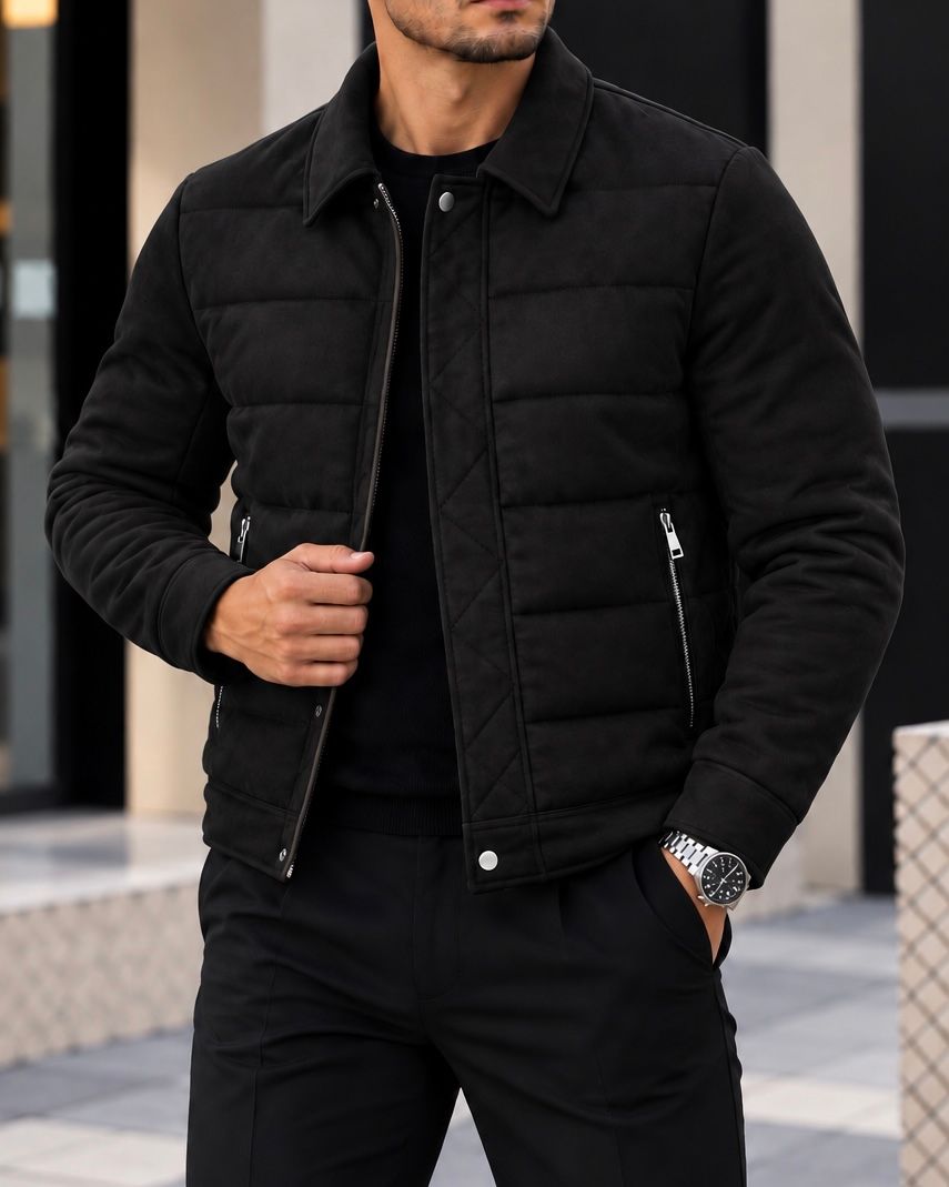 Black Collared Padded Jacket 2